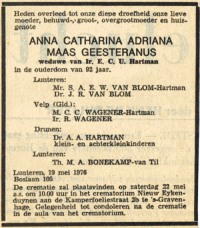 Overlijdensbericht A.C.A. Hartman-MG (1976)